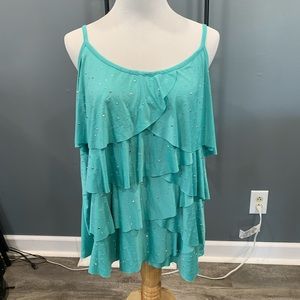 Lane Bryant Ruffle 18/20 Sea foam Green Tank with Rhinestones
